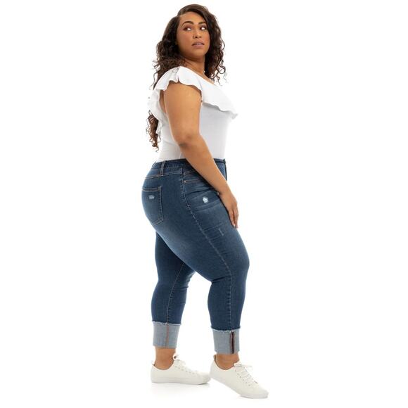 1822 Denim Denim - 1822 Denim Taylor Jeans Blue Size 14 Distressed Roll Cuff Cropped Capris Stretch